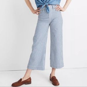 Madewell Emmett Wide-Leg Crop Pants in Herringbone Railroad Stripe size 27